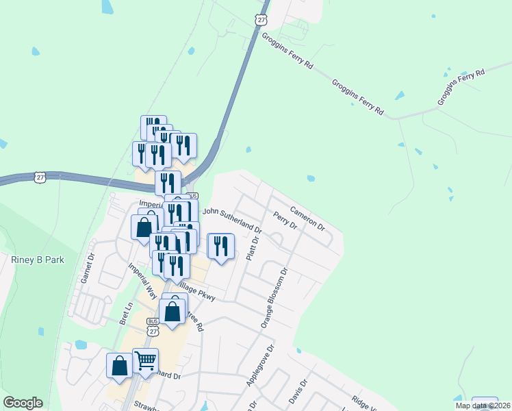 map of restaurants, bars, coffee shops, grocery stores, and more near 232 Perry Drive in Nicholasville