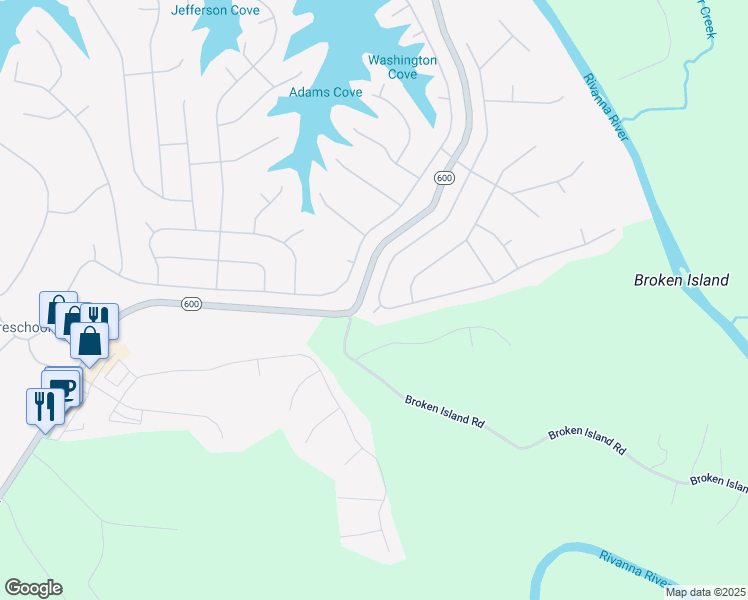 map of restaurants, bars, coffee shops, grocery stores, and more near 1-7 Riverside Court in Palmyra