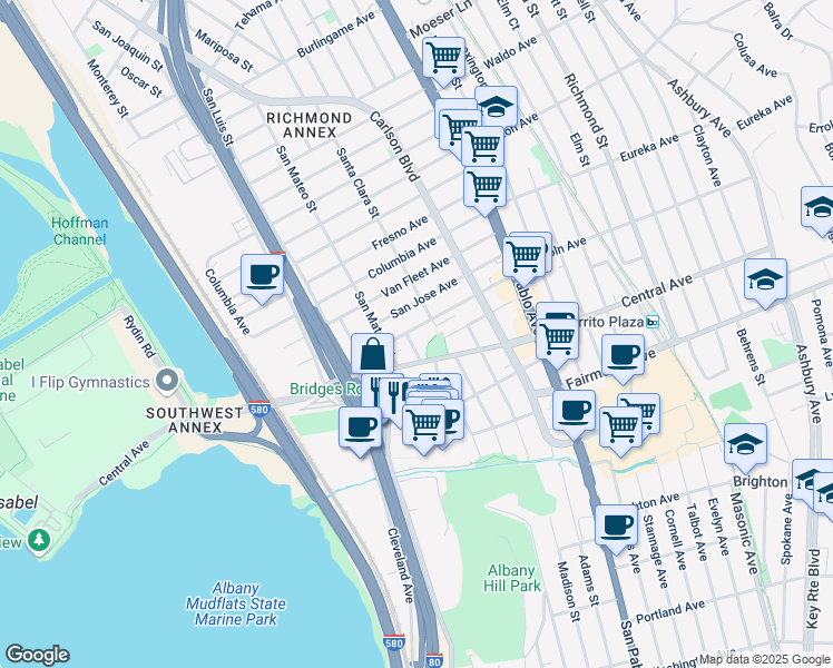 map of restaurants, bars, coffee shops, grocery stores, and more near 5720 El Dorado Street in El Cerrito