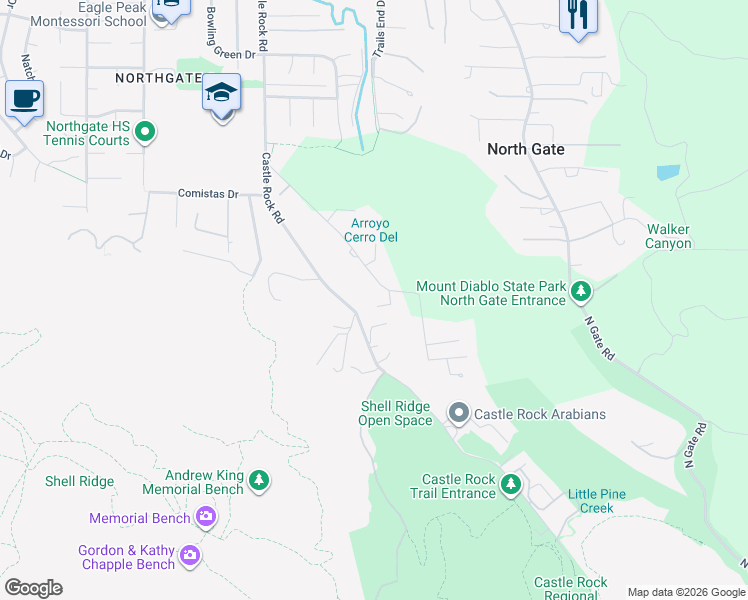 map of restaurants, bars, coffee shops, grocery stores, and more near 401 Pine Creek Road in Walnut Creek