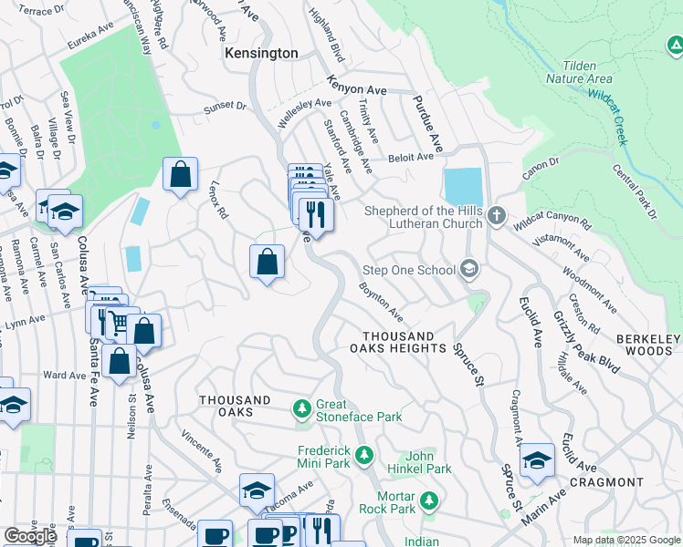 map of restaurants, bars, coffee shops, grocery stores, and more near 470 Arlington Avenue in Berkeley