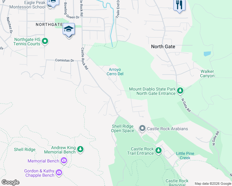 map of restaurants, bars, coffee shops, grocery stores, and more near 401 Pine Creek Road in Walnut Creek