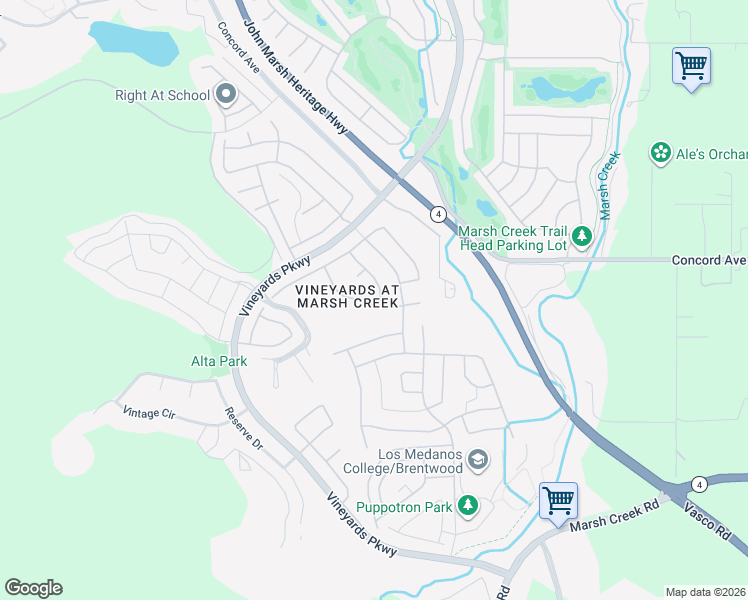 map of restaurants, bars, coffee shops, grocery stores, and more near 1669 Pinot Place in Brentwood