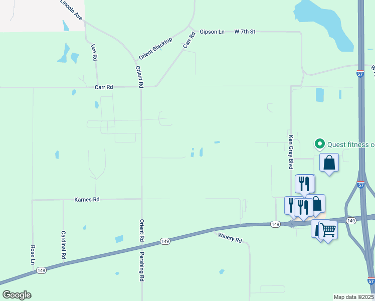map of restaurants, bars, coffee shops, grocery stores, and more near 10405 Teal Road in West Frankfort