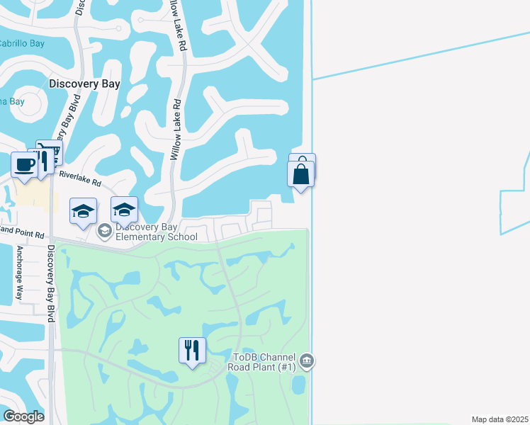 map of restaurants, bars, coffee shops, grocery stores, and more near 1580 Trawler Street in Discovery Bay