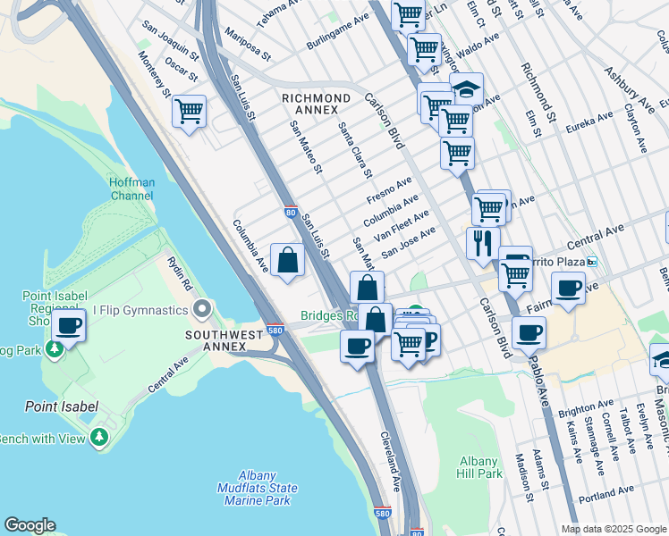 map of restaurants, bars, coffee shops, grocery stores, and more near 5422 Van Fleet Avenue in Richmond