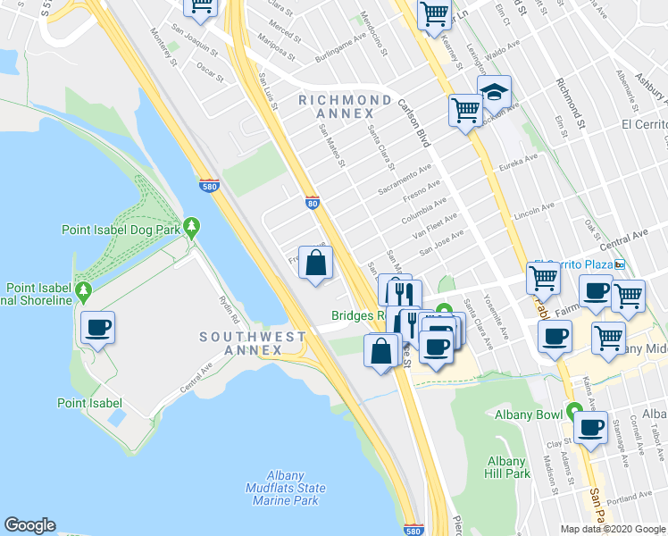 map of restaurants, bars, coffee shops, grocery stores, and more near 5209 Van Fleet Avenue in Richmond