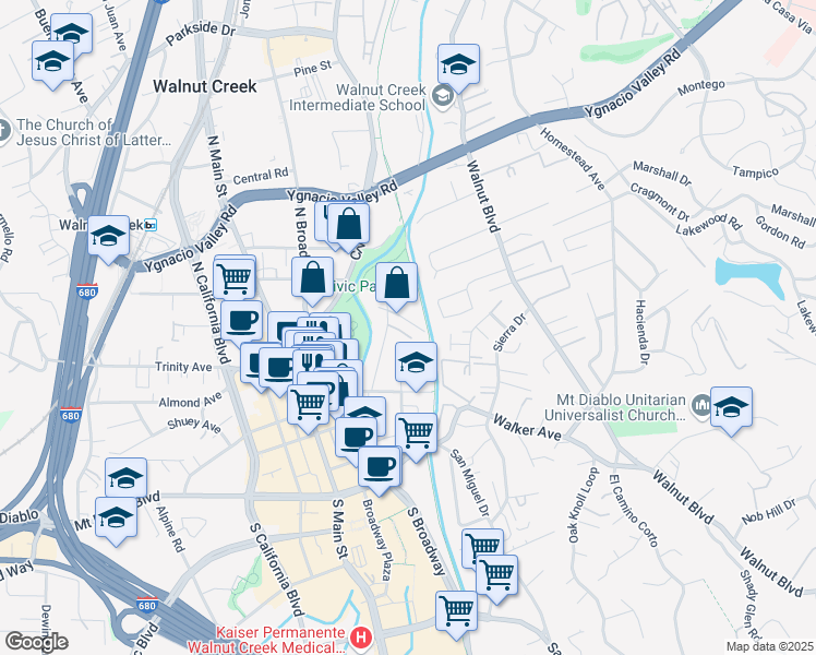 map of restaurants, bars, coffee shops, grocery stores, and more near 1162 Lincoln Avenue in Walnut Creek