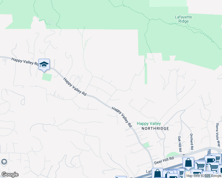 map of restaurants, bars, coffee shops, grocery stores, and more near 3725 Meadow Lane in Lafayette