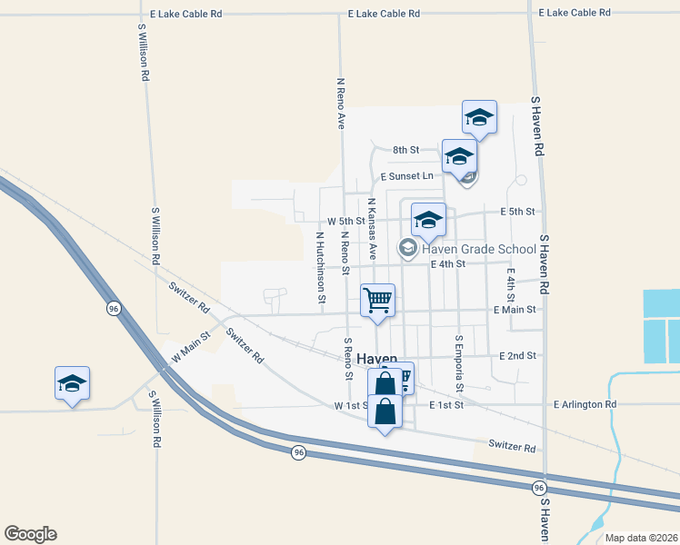 map of restaurants, bars, coffee shops, grocery stores, and more near 116 North Hutchinson Street in Haven