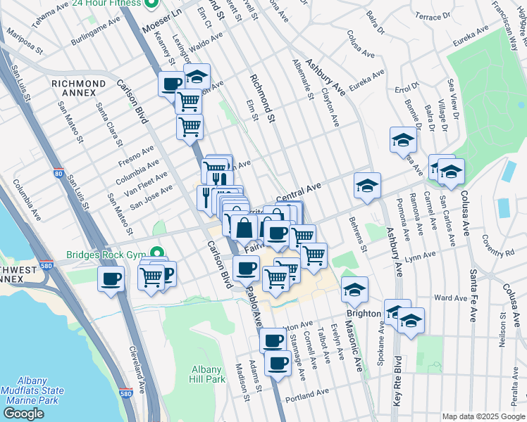 map of restaurants, bars, coffee shops, grocery stores, and more near 422 Lexington Avenue in El Cerrito