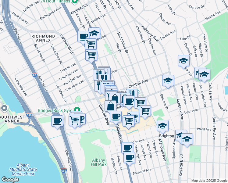 map of restaurants, bars, coffee shops, grocery stores, and more near 10066 San Pablo Avenue in El Cerrito