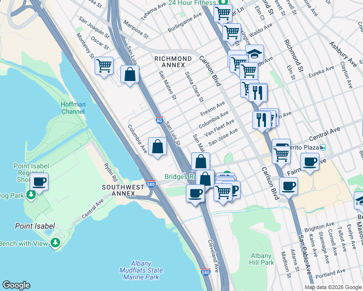 map of restaurants, bars, coffee shops, grocery stores, and more near 5429 Van Fleet Avenue in Richmond