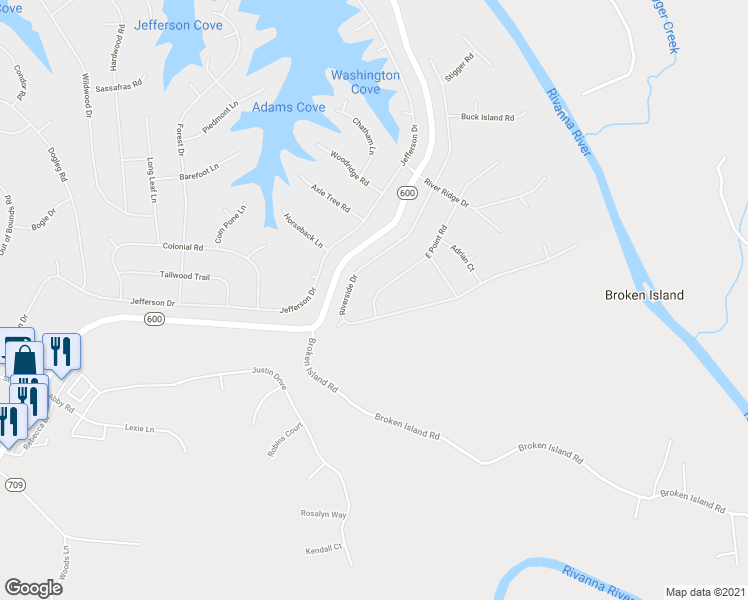 map of restaurants, bars, coffee shops, grocery stores, and more near 5 East Point Road in Palmyra