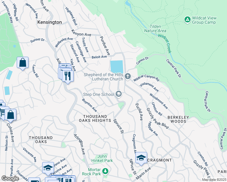 map of restaurants, bars, coffee shops, grocery stores, and more near 440 Spruce Street in Berkeley