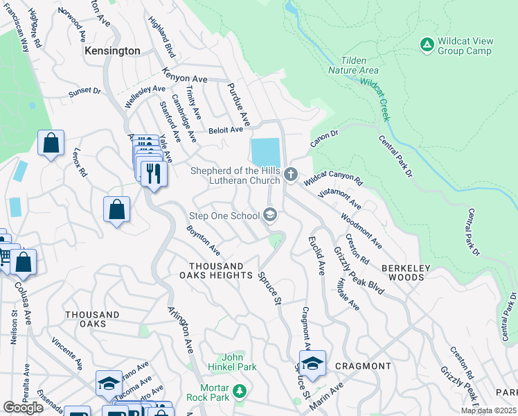 map of restaurants, bars, coffee shops, grocery stores, and more near 440 Spruce Street in Berkeley