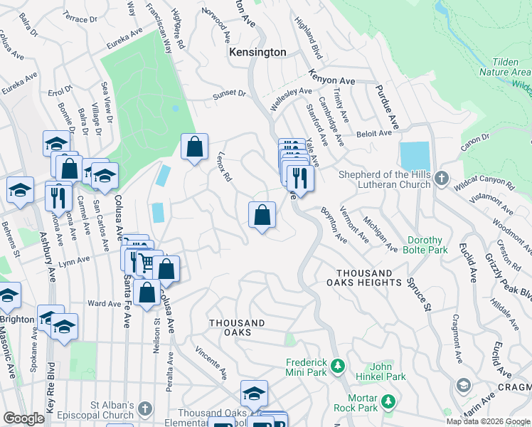 map of restaurants, bars, coffee shops, grocery stores, and more near 169 Ardmore Road in Kensington