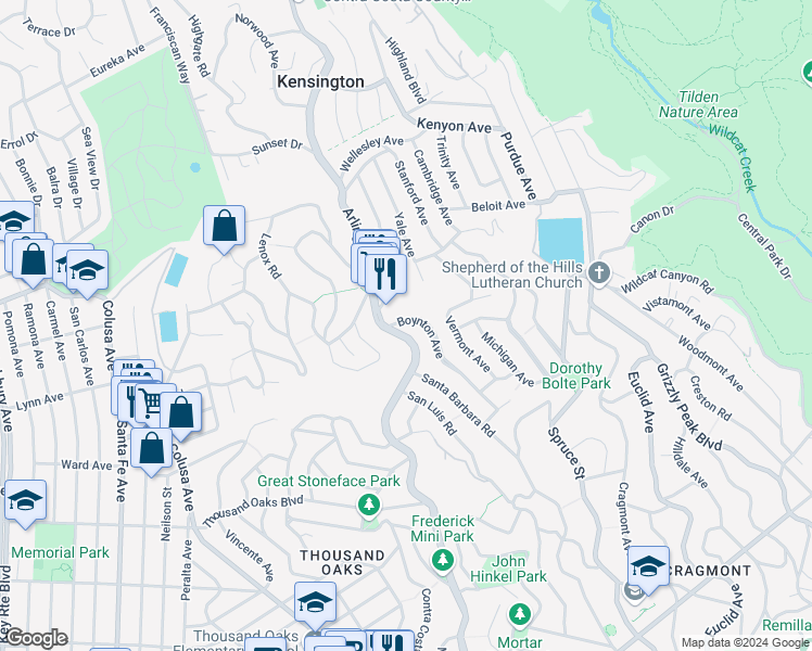 map of restaurants, bars, coffee shops, grocery stores, and more near 410 Boynton Avenue in Berkeley