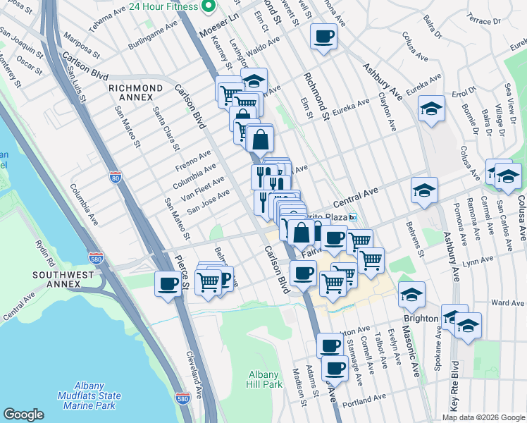map of restaurants, bars, coffee shops, grocery stores, and more near 10125 San Pablo Avenue in El Cerrito
