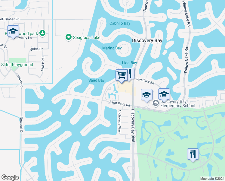 map of restaurants, bars, coffee shops, grocery stores, and more near 2067 Sand Point Road in Discovery Bay