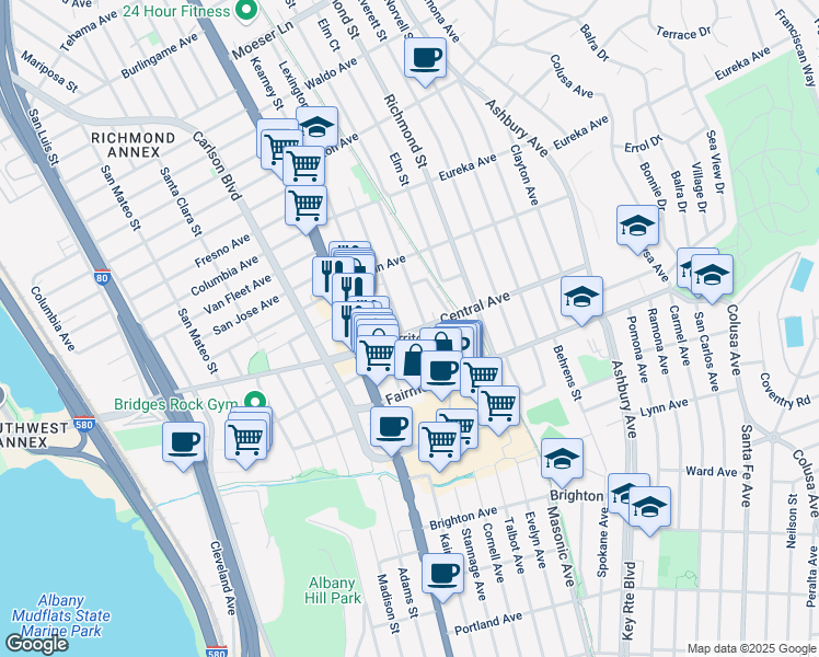 map of restaurants, bars, coffee shops, grocery stores, and more near 508 Liberty Street in El Cerrito