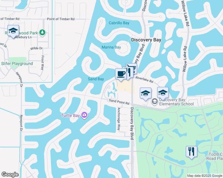 map of restaurants, bars, coffee shops, grocery stores, and more near 2067 Sand Point Road in Discovery Bay