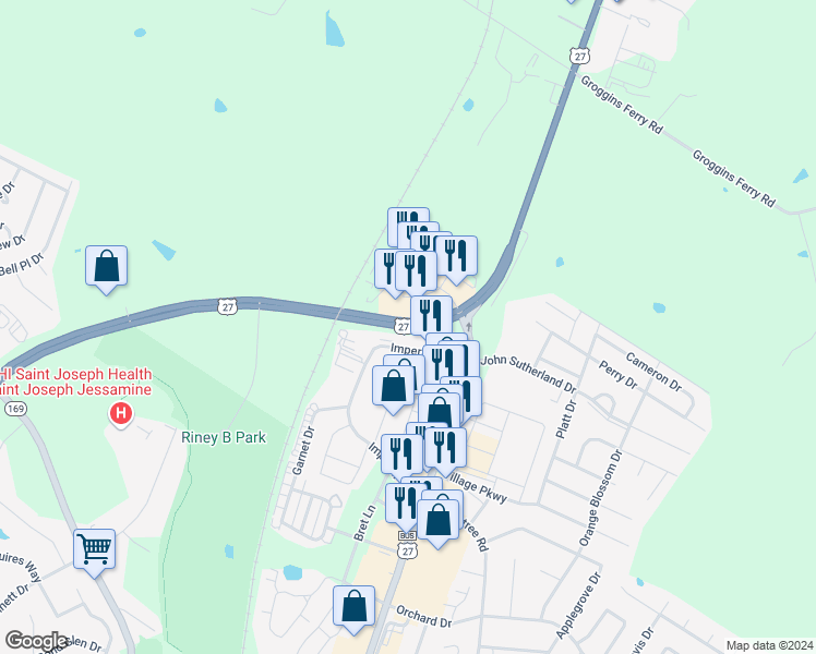 map of restaurants, bars, coffee shops, grocery stores, and more near U.S. 27 in Nicholasville