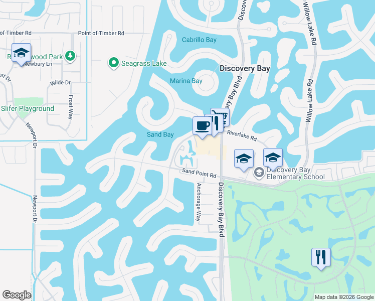 map of restaurants, bars, coffee shops, grocery stores, and more near 2069 Sand Point Road in Discovery Bay
