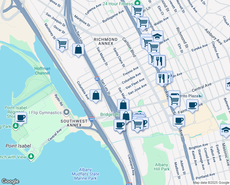 map of restaurants, bars, coffee shops, grocery stores, and more near 5507 Van Fleet Avenue in Richmond