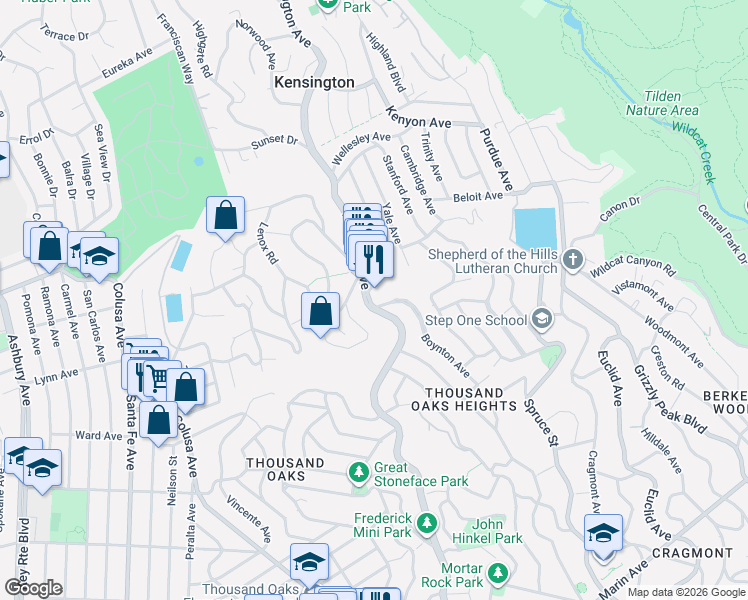 map of restaurants, bars, coffee shops, grocery stores, and more near 409 Boynton Avenue in Kensington