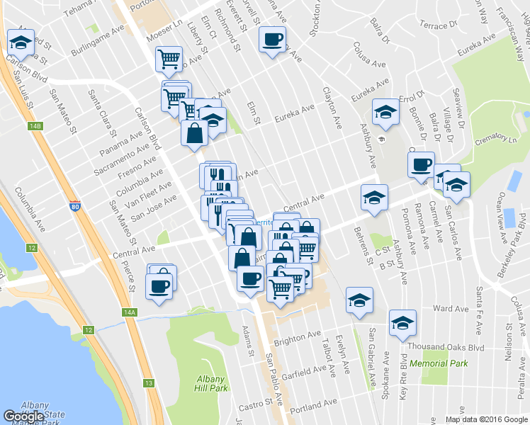 map of restaurants, bars, coffee shops, grocery stores, and more near 508 Liberty Street in El Cerrito