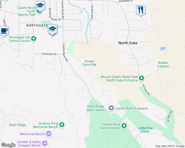 map of restaurants, bars, coffee shops, grocery stores, and more near 350 Pine Creek Road in Walnut Creek