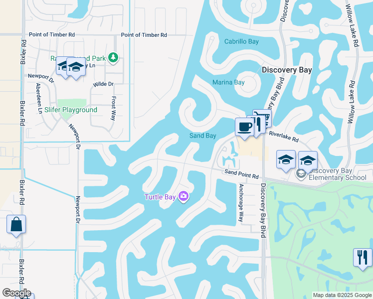 map of restaurants, bars, coffee shops, grocery stores, and more near 1642 Dune Point Court in Discovery Bay