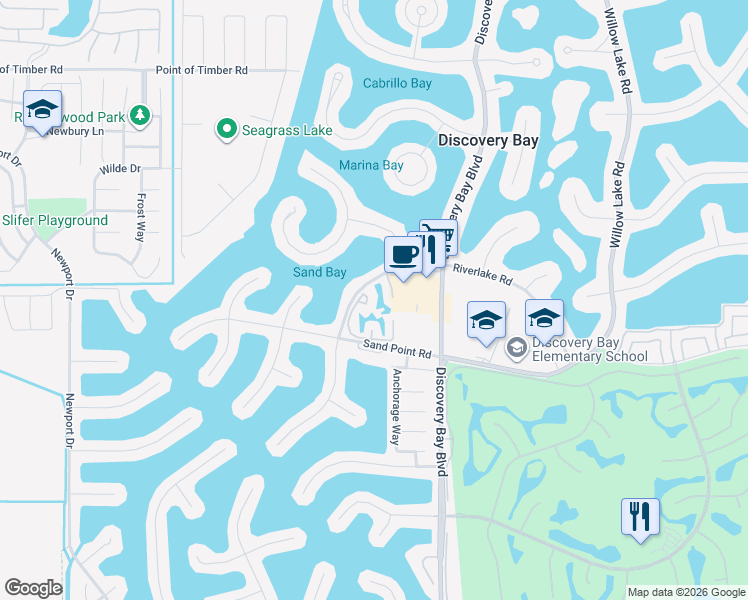 map of restaurants, bars, coffee shops, grocery stores, and more near 2077 Sand Point Road in Discovery Bay