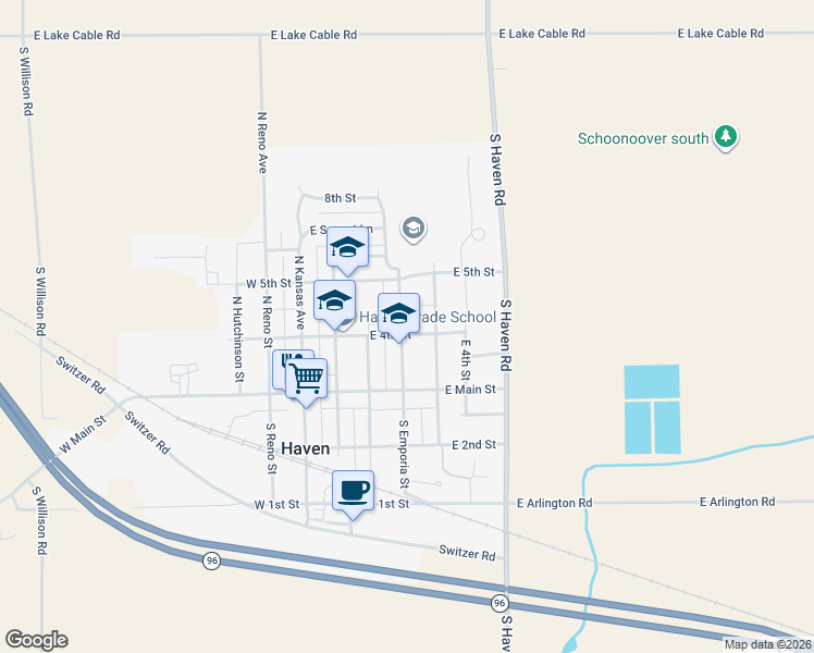 map of restaurants, bars, coffee shops, grocery stores, and more near 209 North Emporia Street in Haven