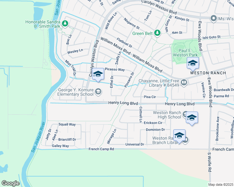 map of restaurants, bars, coffee shops, grocery stores, and more near 1931 Latigo Way in Stockton