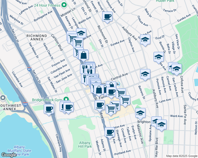 map of restaurants, bars, coffee shops, grocery stores, and more near 515 Lexington Avenue in El Cerrito