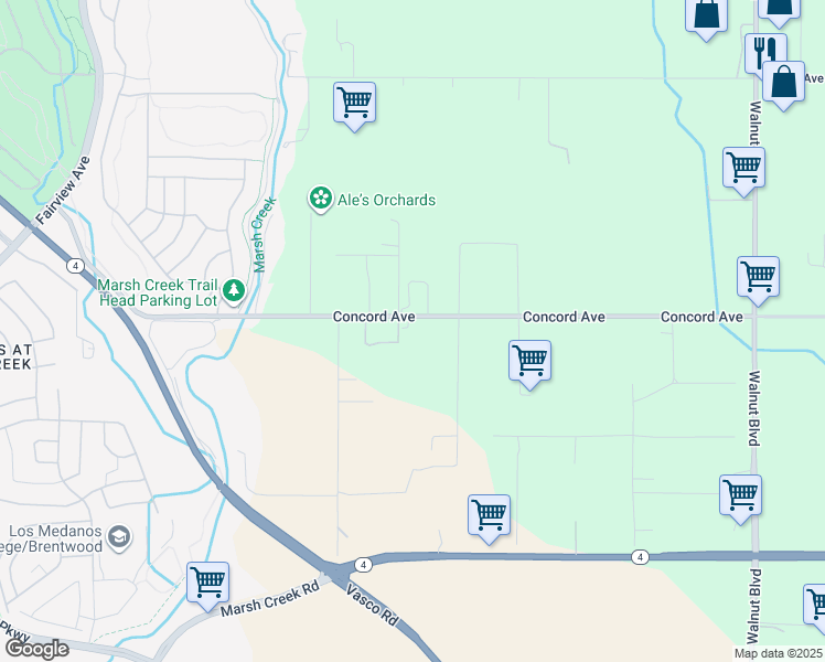 map of restaurants, bars, coffee shops, grocery stores, and more near 2280 Concord Avenue in Brentwood