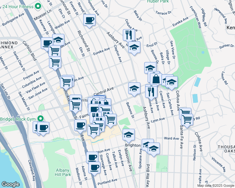 map of restaurants, bars, coffee shops, grocery stores, and more near 422 Norvell Street in El Cerrito
