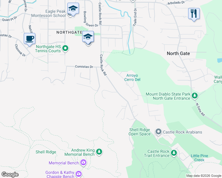 map of restaurants, bars, coffee shops, grocery stores, and more near 685 Castle Rock Rd in Walnut Creek