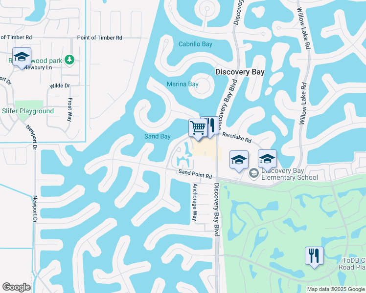 map of restaurants, bars, coffee shops, grocery stores, and more near 2077 Sand Point Road in Discovery Bay