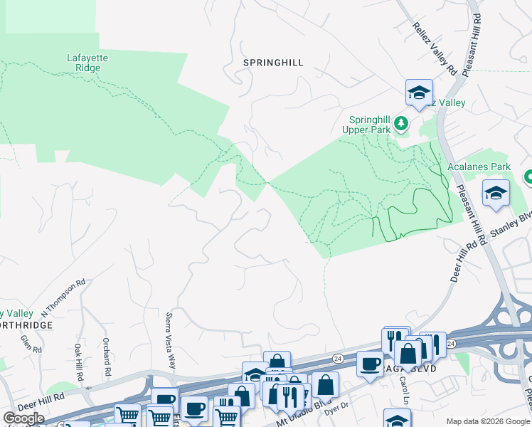 map of restaurants, bars, coffee shops, grocery stores, and more near 1195 Brown Avenue in Lafayette