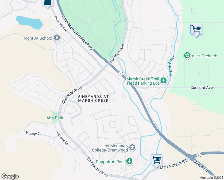 map of restaurants, bars, coffee shops, grocery stores, and more near 1519 Symphony Circle in Brentwood