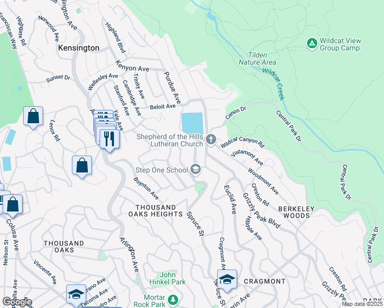map of restaurants, bars, coffee shops, grocery stores, and more near 440 Spruce Street in Berkeley