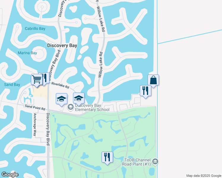 map of restaurants, bars, coffee shops, grocery stores, and more near 5600 Marlin Drive in Discovery Bay