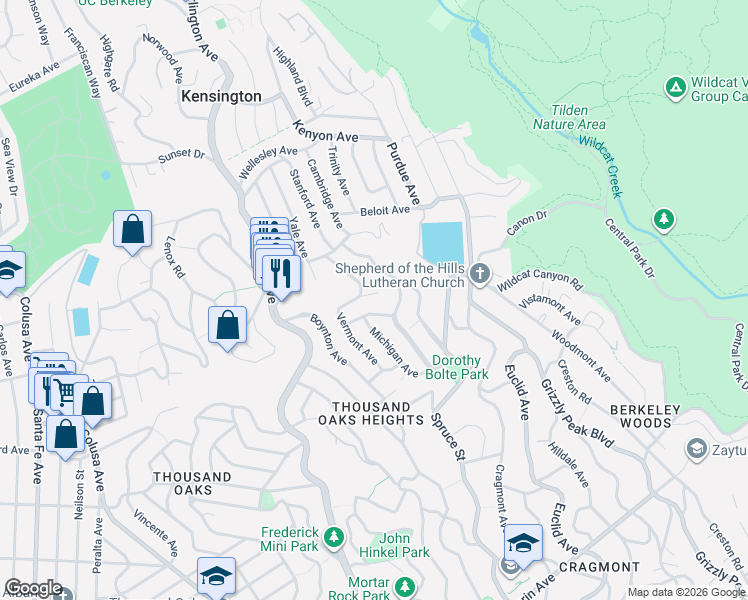 map of restaurants, bars, coffee shops, grocery stores, and more near 335 Vermont Avenue in Berkeley