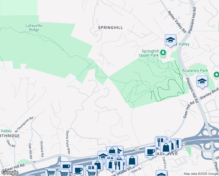 map of restaurants, bars, coffee shops, grocery stores, and more near 1195 Brown Avenue in Lafayette