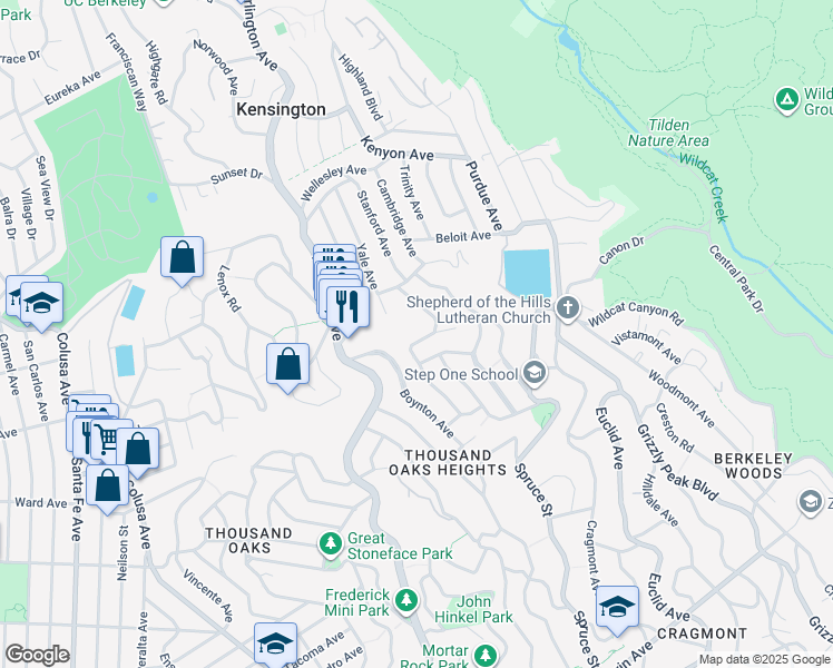 map of restaurants, bars, coffee shops, grocery stores, and more near 380 Vermont Avenue in Berkeley