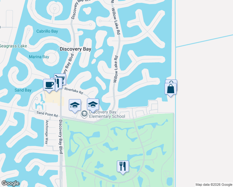 map of restaurants, bars, coffee shops, grocery stores, and more near 5565 Marlin Drive in Discovery Bay