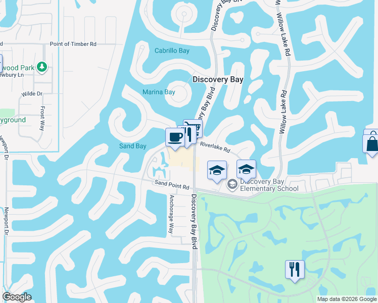 map of restaurants, bars, coffee shops, grocery stores, and more near 1520 Discovery Bay Boulevard in Discovery Bay